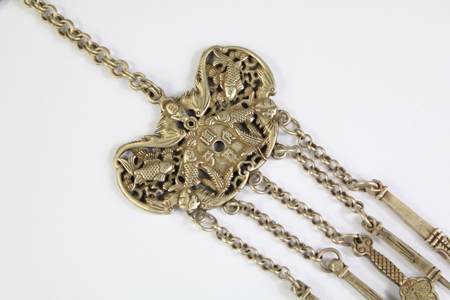 A Chinese White Metal Chatelaine - Image 2 of 4