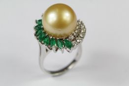 A 18ct White Gold South Sea Pearl and Emerald Dress Ring