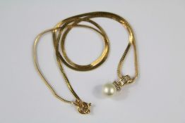 An Italian 14kt Yellow Gold Pearl and Diamond Pendant