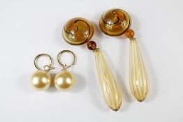 A Pair of 1960's Amber Glass Earrings