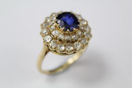 Antique 18ct Yellow Gold Royal Blue Sapphire and Diamond Ring