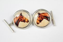 A Pair of Silver and Enamel Equine Cufflinks