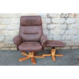 A Chocolate Brown Suede Effect Swivel Armchair and Stool