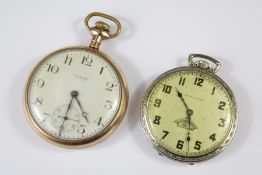 A White Gold-Plated Hamilton Open Face Pocket Watch