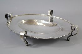 An Arts & Crafts Silver Hammered Oval Dish