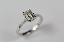 An 18ct White Gold Emerald Cut Diamond Ring