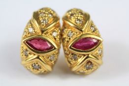 A Pair of 18ct Yellow Gold Ruby and Diamond Earrings
