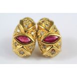 A Pair of 18ct Yellow Gold Ruby and Diamond Earrings
