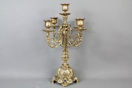 An Early 20th Century Brass Five Branch Table Candelabra