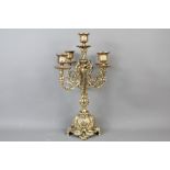 An Early 20th Century Brass Five Branch Table Candelabra