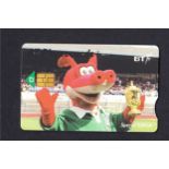 PRO 512A Rugby World Cup 99: Dewi Dragon (Mascot) with BT Phonecards logo at top in black.