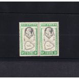 1934 1d black & emerald pair, one stamp with Teardrops flaw. Light gum toning, fine.