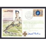 Leonard Cheshire: Autographed on 1977 RAF cover featuring him. Unaddressed, fine.