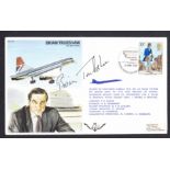 Brian Trubshaw: Autographed on 1980 RAF Brian Trubshaw Concorde cover. Address label, fine.