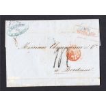 1856 stampless folded entire with Tobacco printed letterhead addressed to France written from St