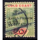 1915 5/- green & red/yellow with Thin "G" in "TOGO" var. used, light crayon mark, otherwise fine.