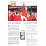 Football: Bobby Moore, Geoff Hurst & Martin Peters autographed on World Cup Masterfile page, fine.