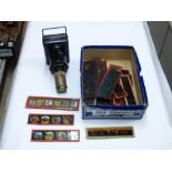 QUANTITY OF GLASS SLIDES & TIN PLATE BATTERY OPERATED PROJECTOR