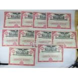 10 X 1950s PAN AMERICAN WORLD AIRWAYS INC. SHARE CERTIFICATES