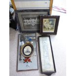 WOODEN TRAY WITH ORIENTAL FABRIC, DECORATIVE MIRROR + VINTAGE FOOTBALL PHOTOGRAPH