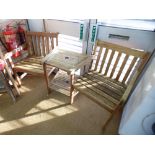 WOODEN GARDEN SEATS WITH CENTRE TABLE