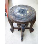 CARVED TOPPED TABLE WITH ELEPHANT DECORATED LEGS