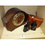 MANTLE CLOCK & CASED NIPOLE BINOCULARS