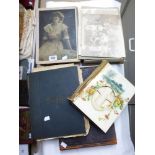 2 VICTORIAN ALBUMS, 1 X A/F + BOOK & BOX OF PHOTOGRAPHS