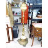 VICTORIAN CONVERTED OIL LAMP, BRASS & CERAMIC (POSSIBLY WORCESTER) A/F