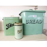 VINTAGE, ENAMEL BREAD BIN, FLOUR CONTAINER & RICE TIN