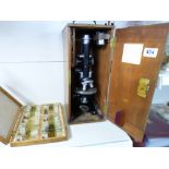 SWIFT & SONS, BOXED MICROSCOPE + BOX OF SLIDES