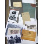 WW11 PHOTOGRAPHS, COPY OF D BADERS PILOTS LOG BOOK & EPHEMERA