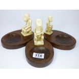 3 X 1920s CARVED IVORY FIGURES WITH LATER WOODEN BASES