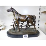 BRONZE FIGURE OF A HORSE ON A MARBLE BASE 23 CMS HIGH