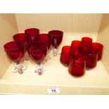 QUANTITY OF CRANBERRY GLASS GOBLETS & BEAKERS