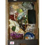 BOX OF COSTUME JEWELLERY + ASSORTED MIXED BEADS