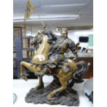 LARGE FIGURE OF AN ASIAN WARRIOR ON HORSEBACK