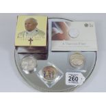 THE ROYAL MINT, TWENTY POUND FINE SILVER COIN & BOXED POPE JOHN PAUL 11 ONE DOLLAR, COOK ISLANDS