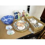 CERAMICS INCLUDING BLUE & WHITE 'ABBEY' PATTERN BOWL & FIGURES