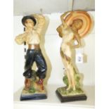 2 X 1940 CHALK FIGURES OF A GAUCHO & A LADY WITH SOMBRERO 45 CMS HIGH