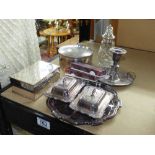 QUANTITY OF SILVER PLATE INCLUDING JEWELLERY BOXES, TRAY & DISHES