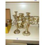 3 X WHITE METAL CANDELABRAS