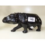 CARVED WOOD HIPPOPOTAMUS 25 CMS LONG