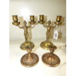 2 PAIRS OF BRASS CANDLEHOLDERS 1 X19 CMS & 1 X 7 CMS