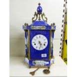 POSSIBLY CHINESE MANTEL CLOCK c1830, BRASS & ENAMEL WITH ORIENTAL CHARACTERS TO BACK PLATE 52 CMS