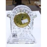 WATERFORD CRYSTAL GOLD FACED CARRIAGE CLOCK 18 CMS HIGH