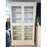LARGE 2 DOOR DISTRESSED FINISH CUPBOARD WITH MESH DOORS, SHELVES & KEYS, 214 CMS HIGH, 131.5 CMS