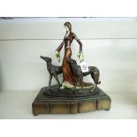 ART DECO STYLE FIGURE OF A LADY & 2 DOGS ON A PLINTH 40 X 34 X 18 CMS