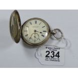 HALL MARKED SILVER FULL HUNTER POCKET WATCH, ENGLISH MAKE A.MACROW & SON MELBOURNE