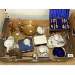 MIXED LOT INCLUDING PAIR OF BRASS CANDLESTICKS & CRESTED WARE